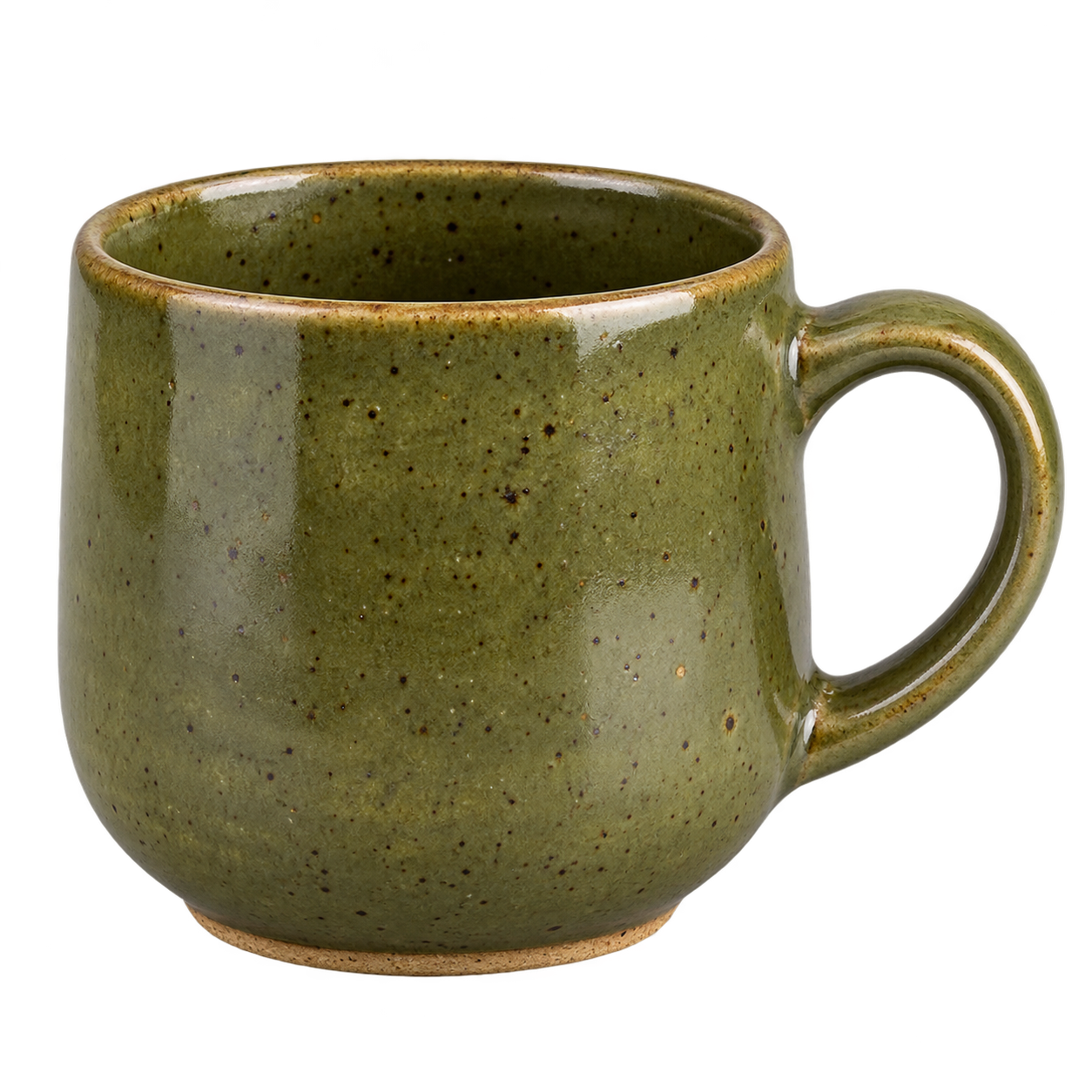 Illustrative olive-green ceramic cup used in the sample layout